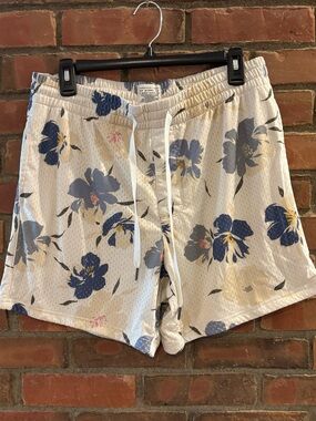 American Eagle Outfitters White Mesh Floral Lounge Shorts with Blue Accents